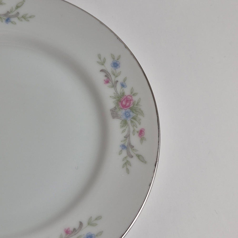 VINTAGE Florenteen Fine China Fantasia Plate Floral Pink Blue Silver Rim Japan - Picture 4 of 8